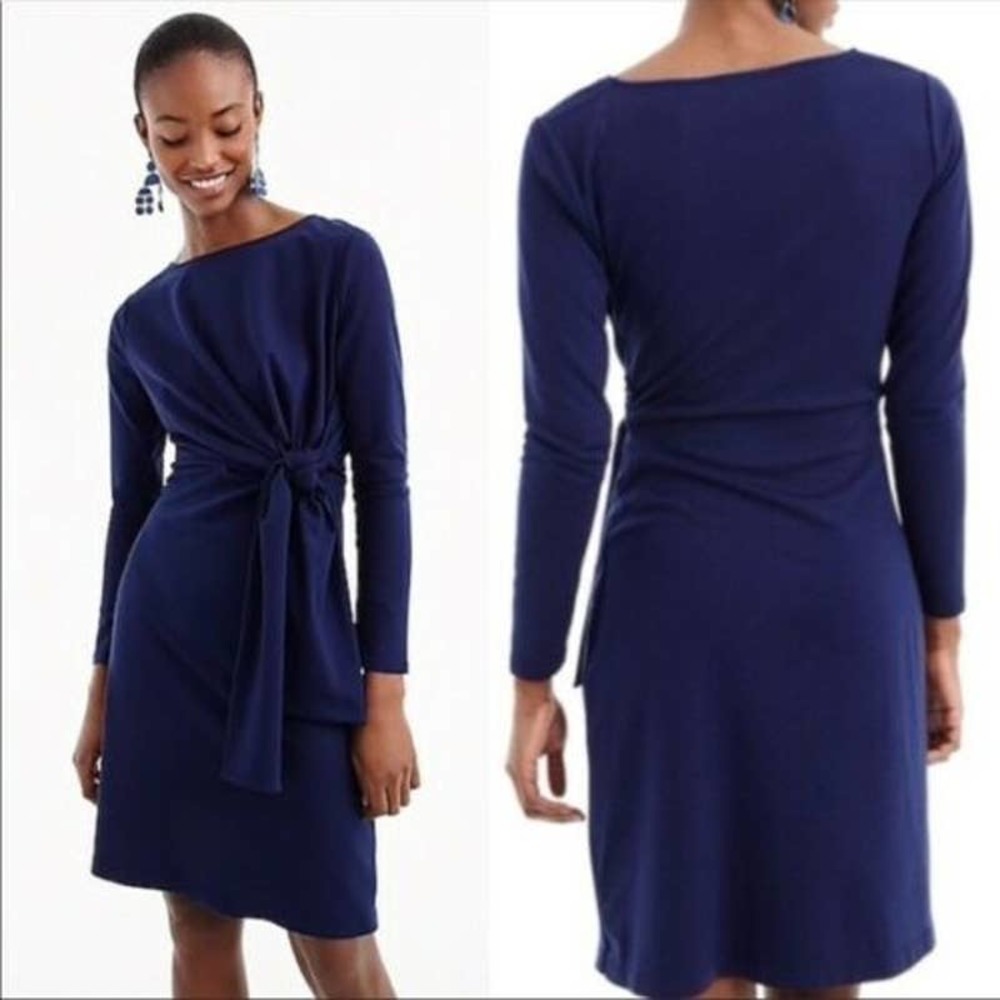 J. Crew Navy Drapey Tie Waist Knit Dress